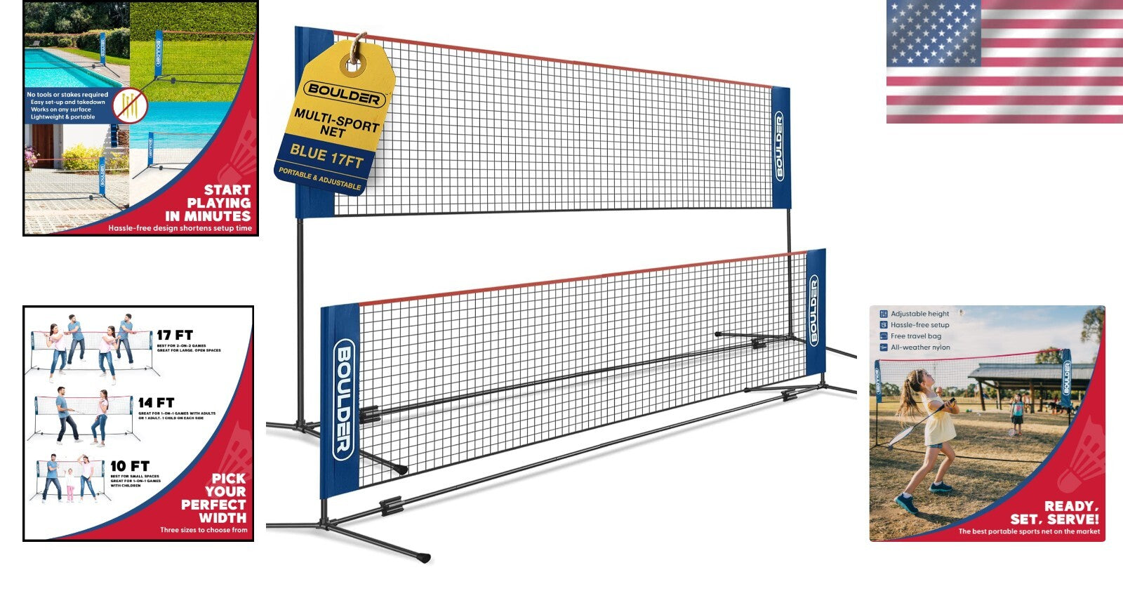 Versatile Portable Badminton & Pickleball Net - Adjustable Up to 5 ft High