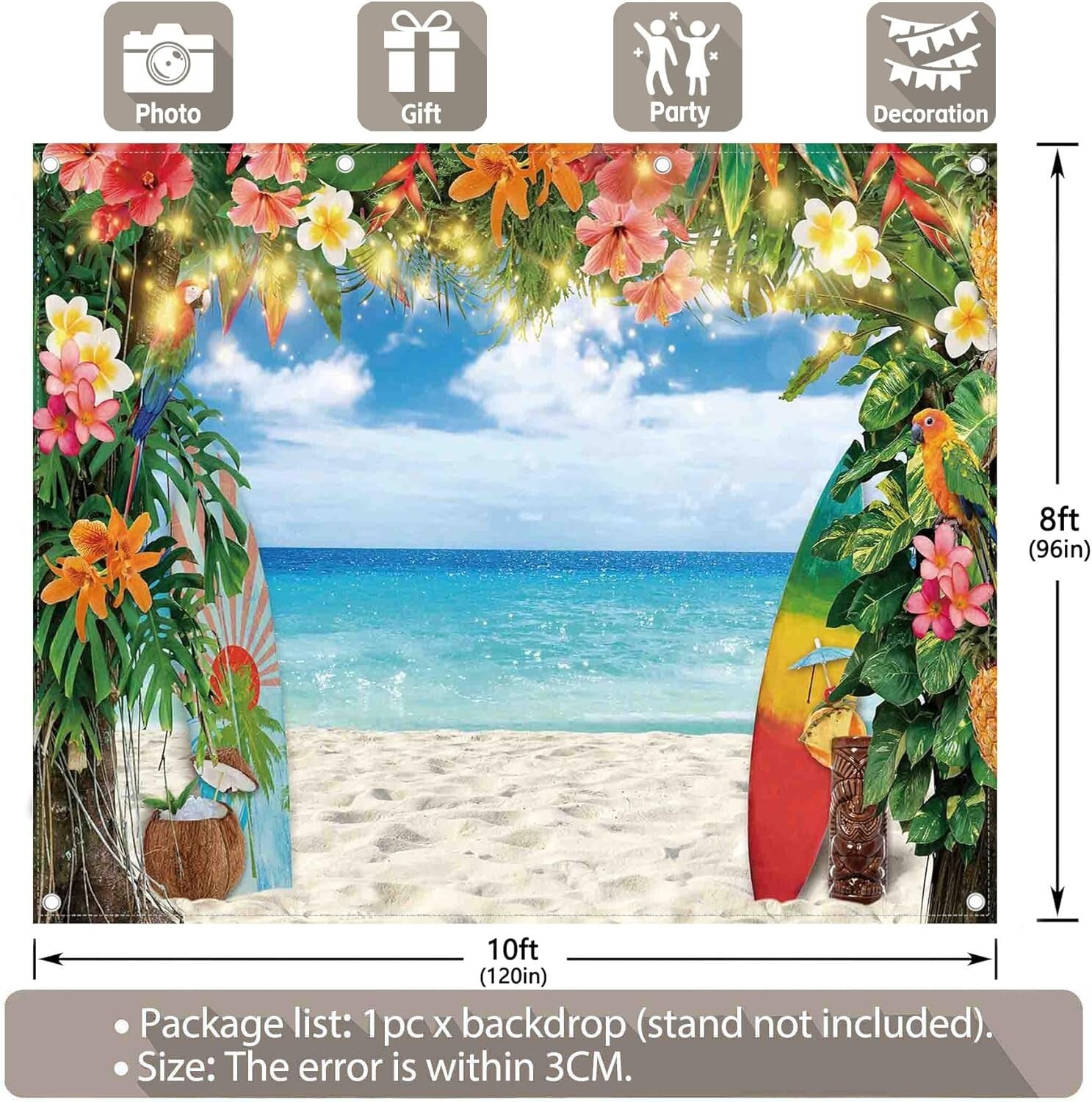 Soft 10x8ft Polyester Hawaiian Backdrop - Perfect for Weddings & Graduations