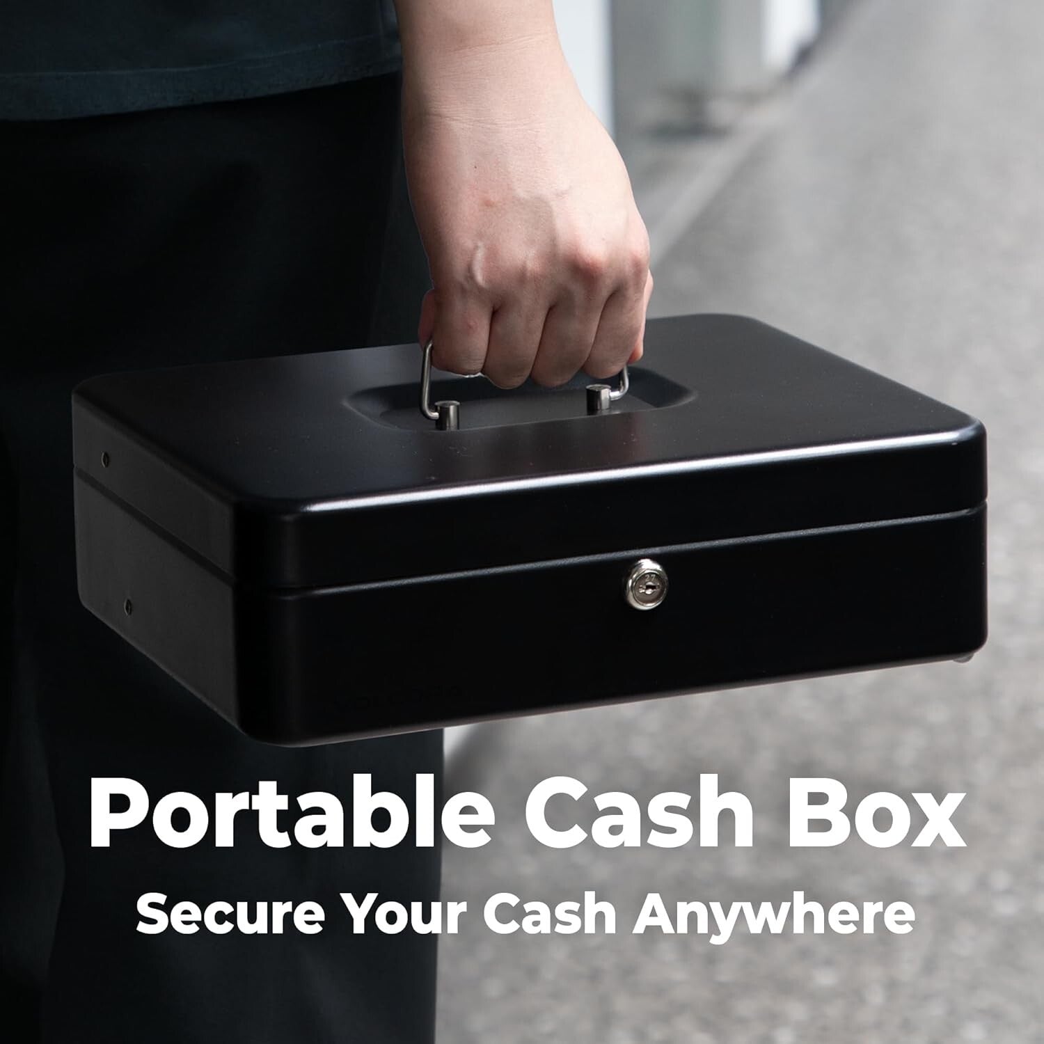 Large Metal Cash Safe with Key Lock and Tray for Yard Sales & Small Business