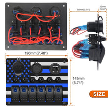 Load image into Gallery viewer, Manual 6 Switch Panel with Cigarette Lighter and Blue Digital Voltmeter Upgrade