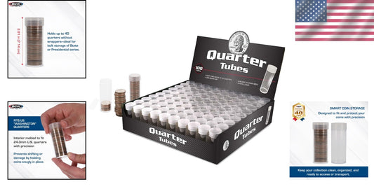 Crystal Clear Coin Holders with Airtight Caps - Perfect for Quarter Storage