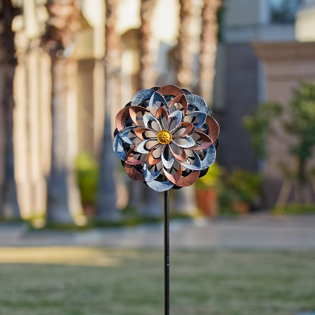 Elegant 360° Metal Wind Spinner Kinetic Garden Sculpture - Gray & Bronze 13 Inch