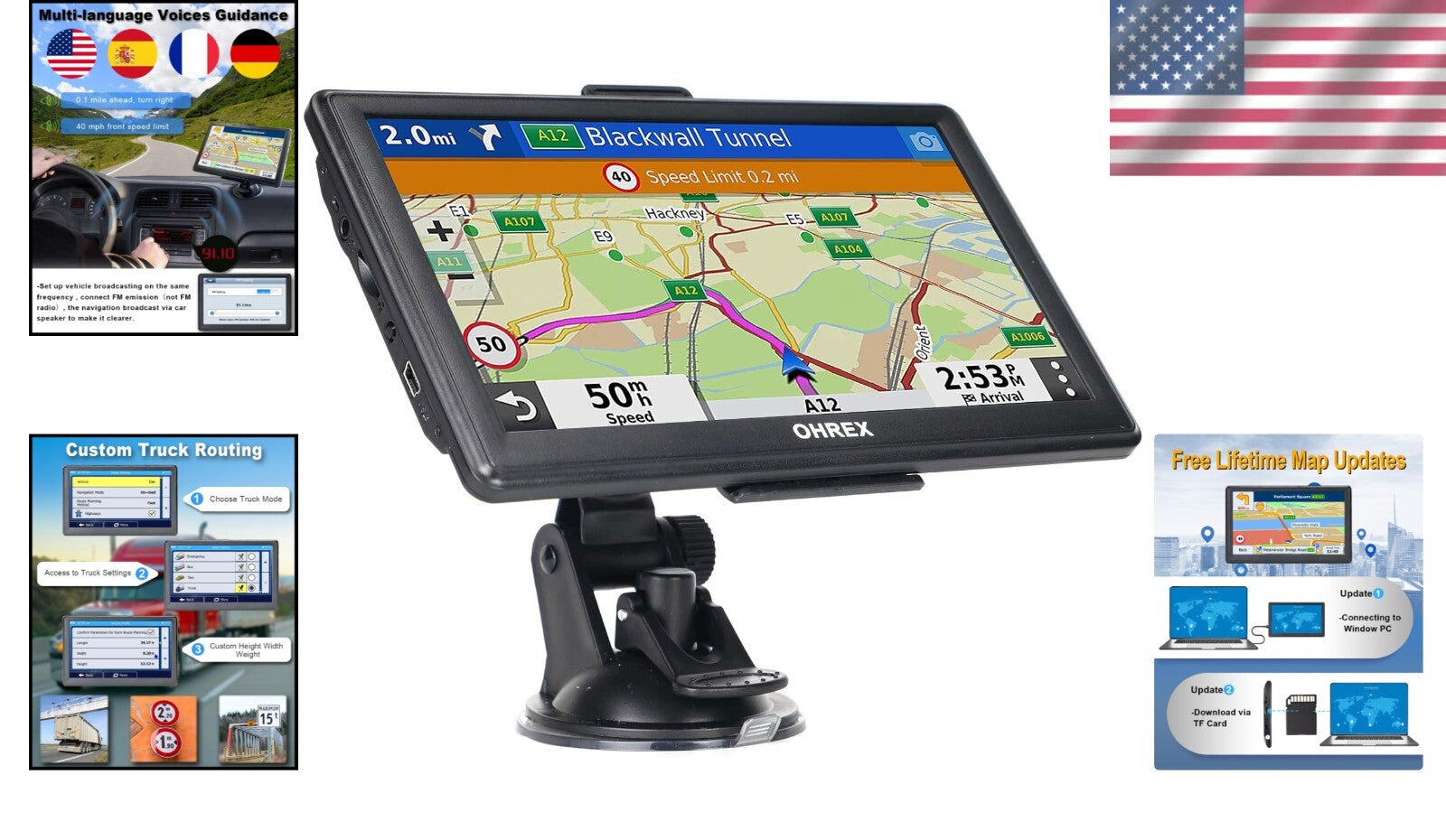 Professional 7-Inch GPS Tracker with Voice Command & Free Lifetime Map Updates