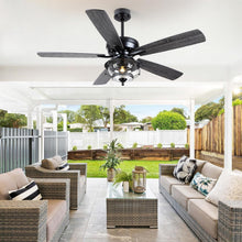 Load image into Gallery viewer, Elegant 52-Inch Black Ceiling Fan with Waterproof LED Light - Ideal for Patios