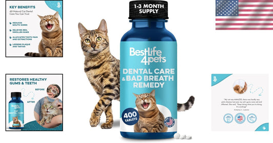 Natural Cat Dental Care & Fresh Breath Remedy - 400 Tiny Pills for Oral Health