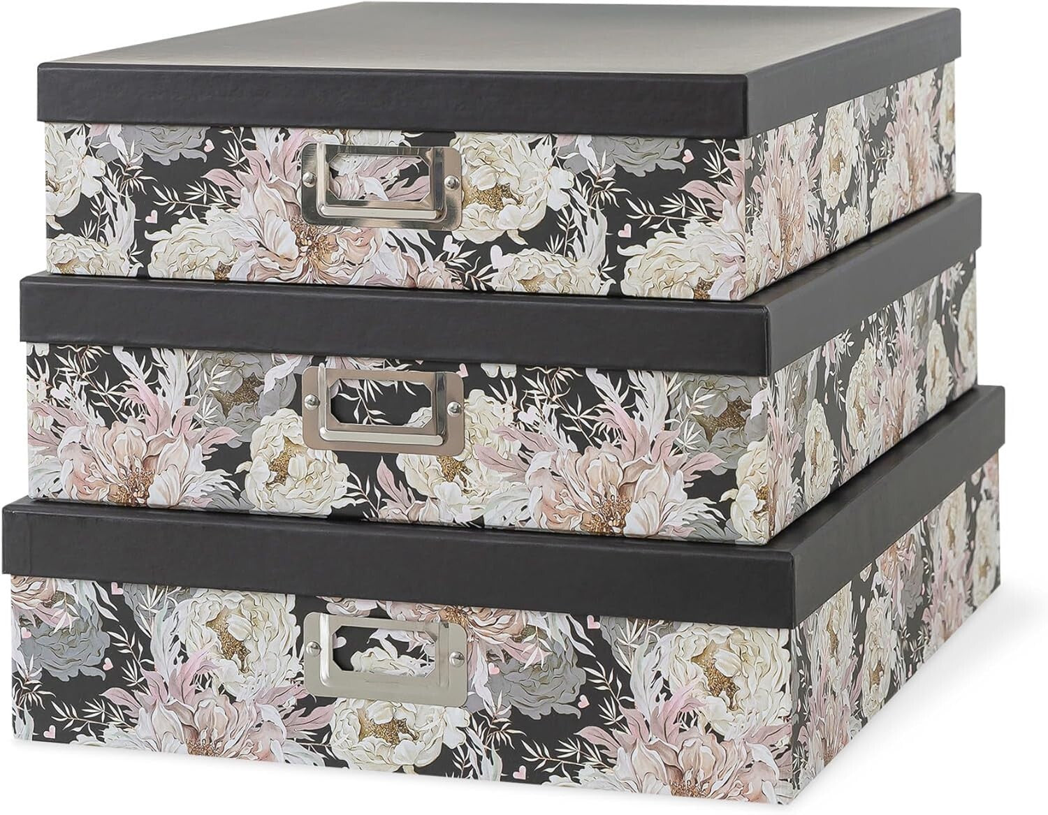 Versatile Floral Keepsake Boxes in Three Sizes - Elegant Garden Noir Storage Set