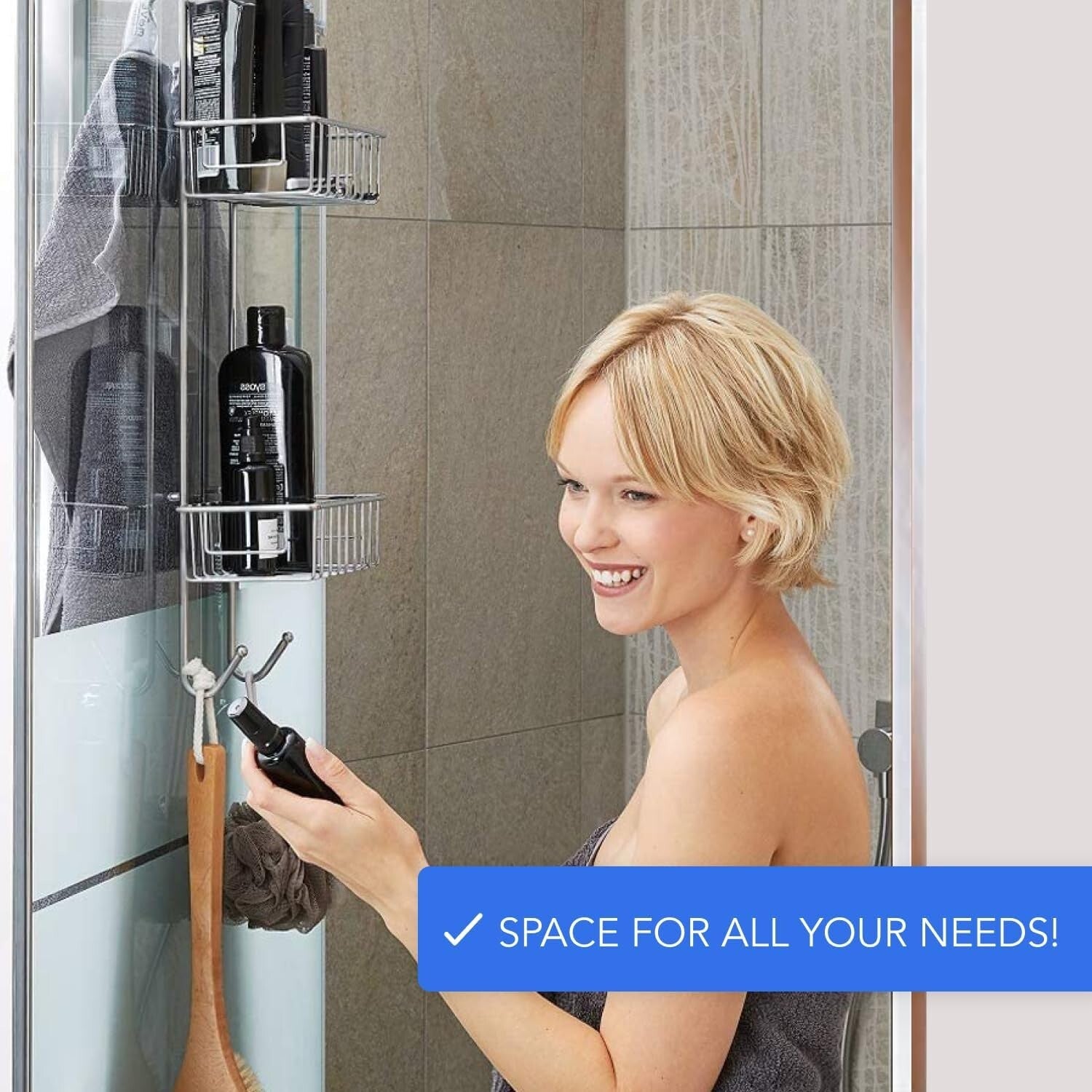 Premium Polished 3-Tier Shower Organiser - No Drill Mount with Rubber Protection