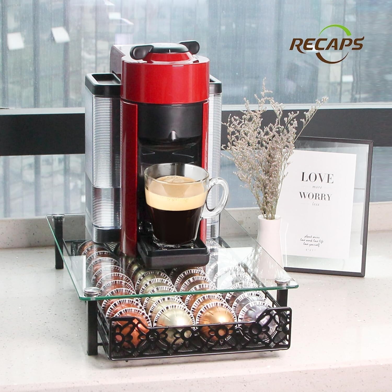 Stylish Coffee Pod Storage Drawer - Compatible with Nespresso Vertuo, 40 Pods