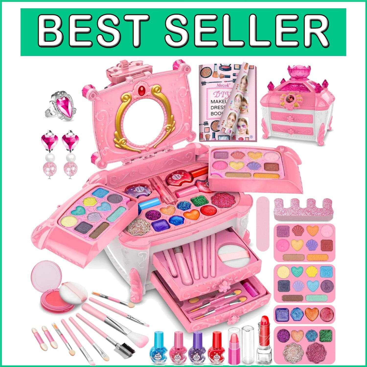 Creative Makeup Kit for Young Girls: Travel Case & 4 Lip Gloss, 20 Eyeshadows