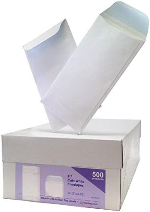 Bulk 500 Heavyweight White Envelopes with Gummed Flap for Cash & Valuables