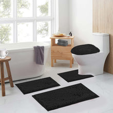 Load image into Gallery viewer, Luxurious 4-Piece Non-Slip Bath Rug Set - Ultra Plush Chenille Comfort in Black
