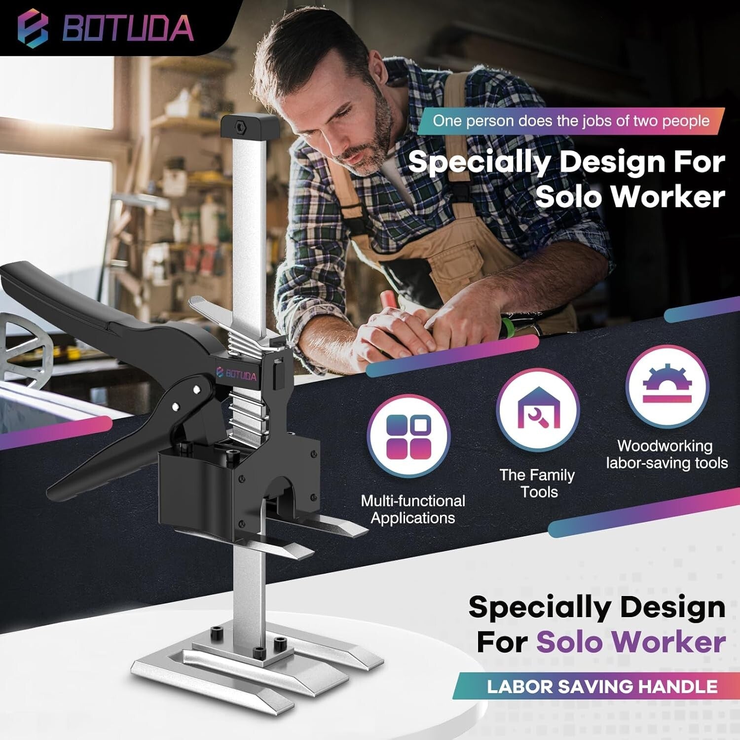 Effortless 360 lbs Hand Lifting Jack - 12 In. Adjustable Tool for Home Projects