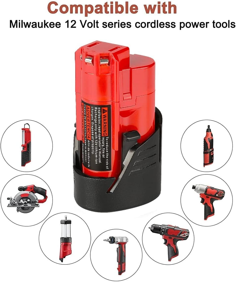 2 Pack 3500mAh Milwaukee M12 Lithium Batteries with Rapid Charger - 12V Power