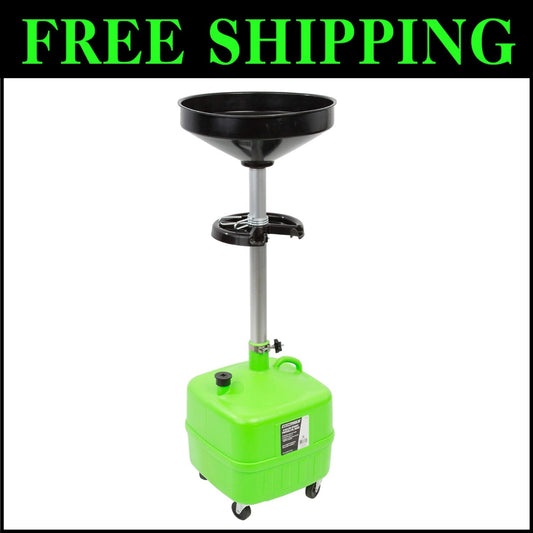Portable Oil Drain Container with 17" Funnel & Heavy-Duty Casters for Easy Use