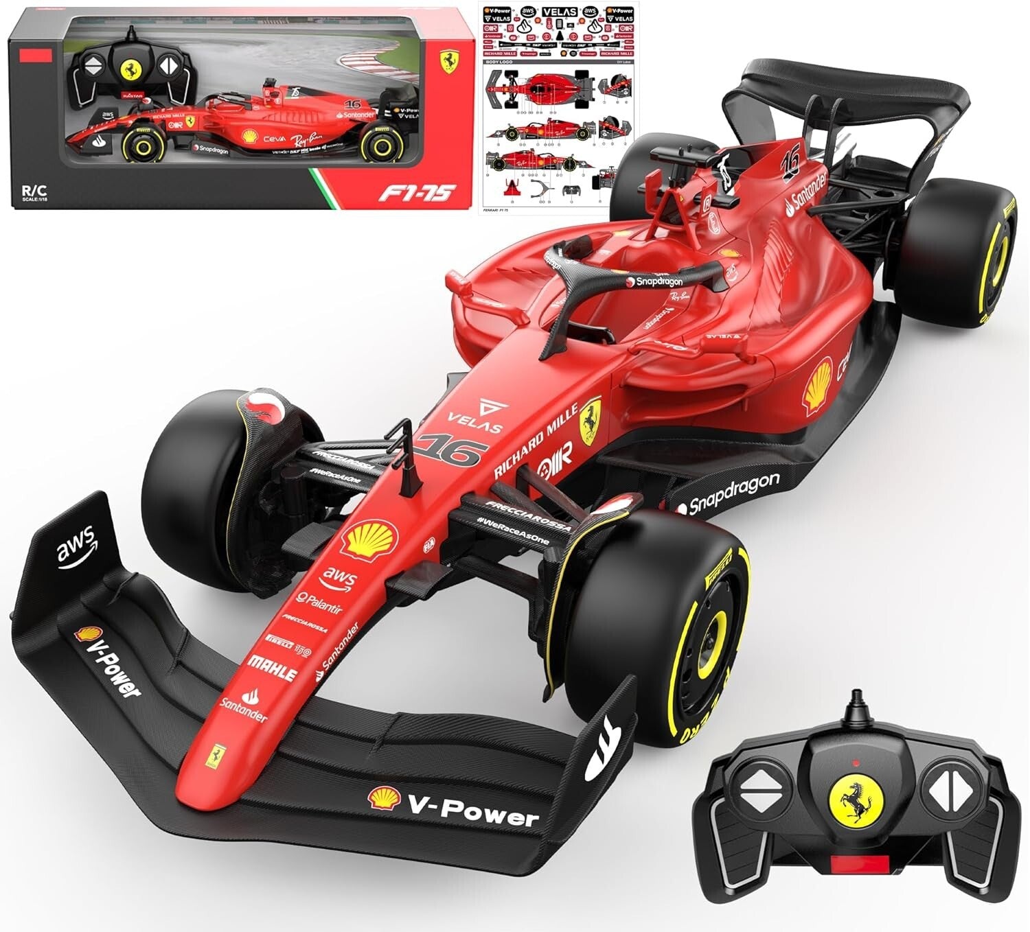 Detailed 1:18 Ferrari F1 75 Remote Control Car - High Gloss Finish for All Ages