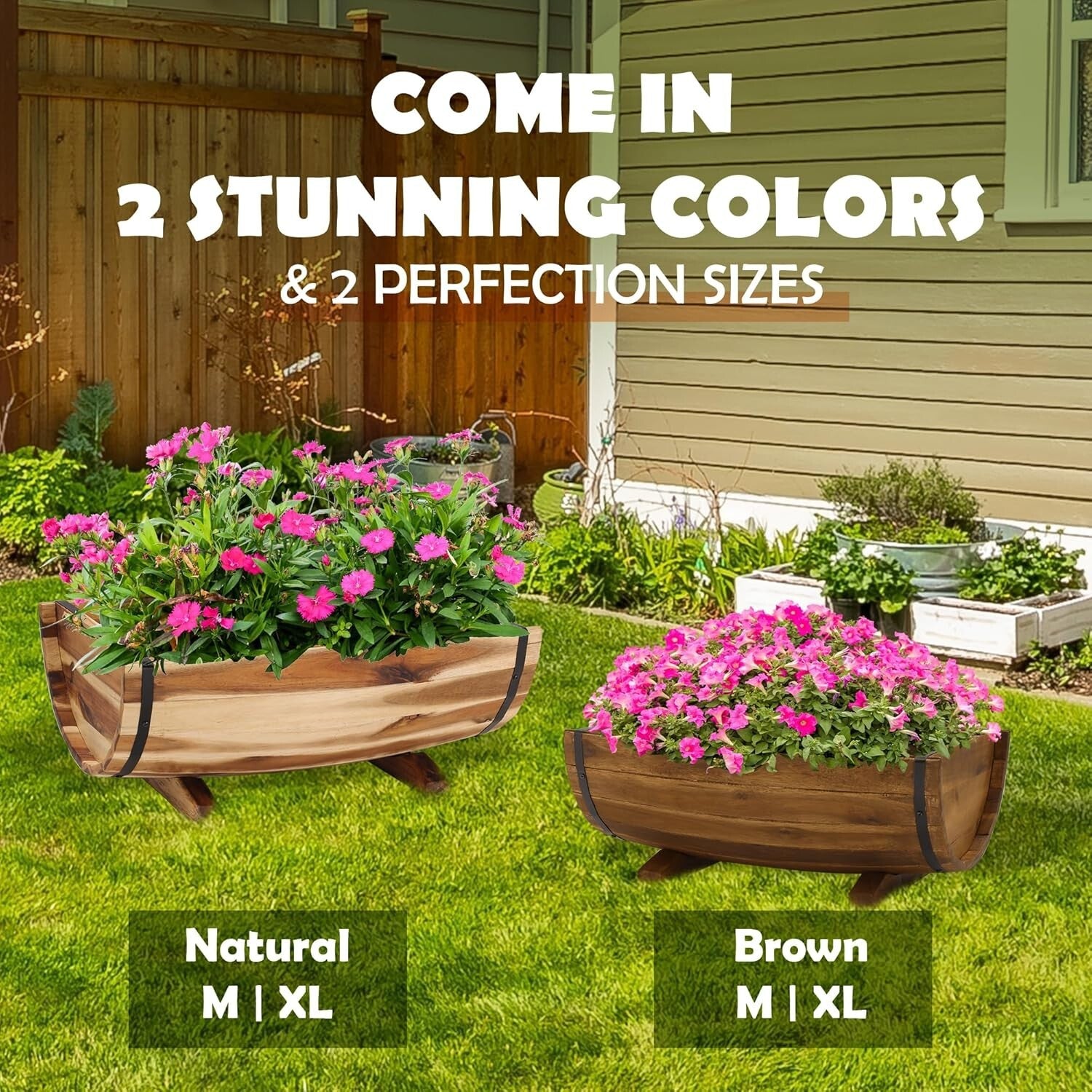 Durable Half Barrel Planters Set of 2 with Legs - Perfect for Outdoor Plants