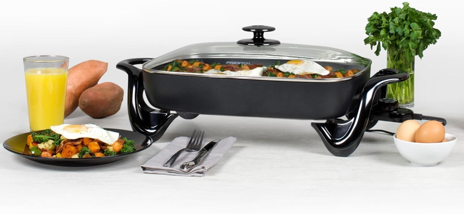 Versatile 16-Inch Electric Skillet with PFAS Free Nonstick Surface & Glass Lid