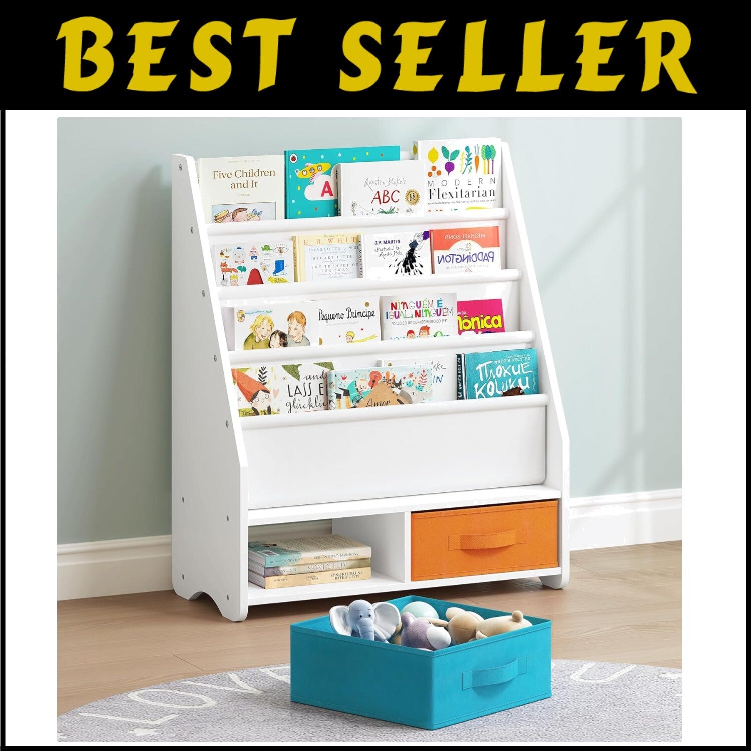Montessori-Style Kids Bookshelf with 2 Removable Bins for Easy Accessibility