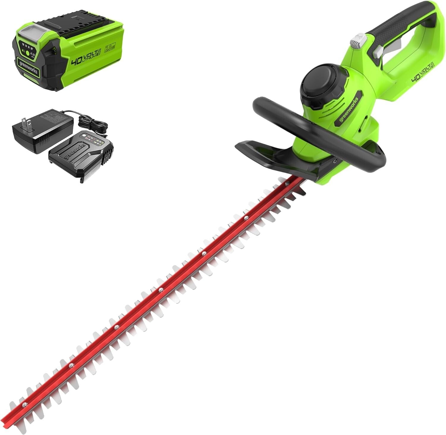 Lightweight 40V Cordless Hedge Trimmer - 24" Stainless Steel Blades Included