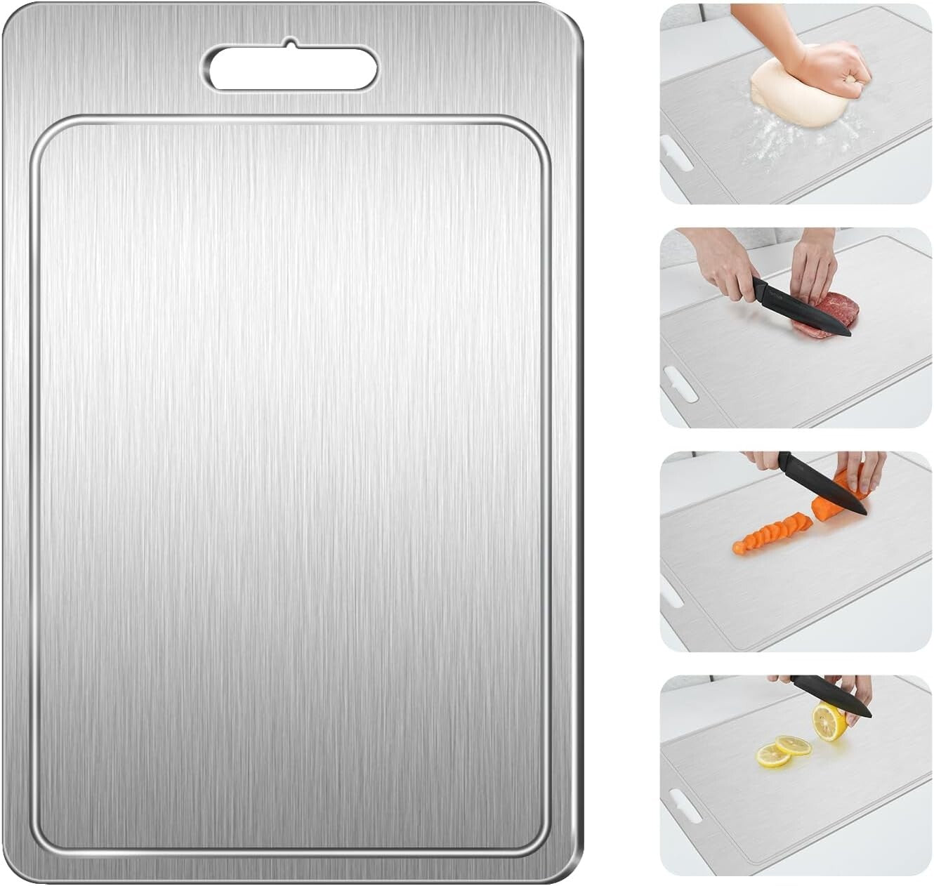 100% Pure Titanium Double-Sided Cutting Board with Juice Groove - Large Size