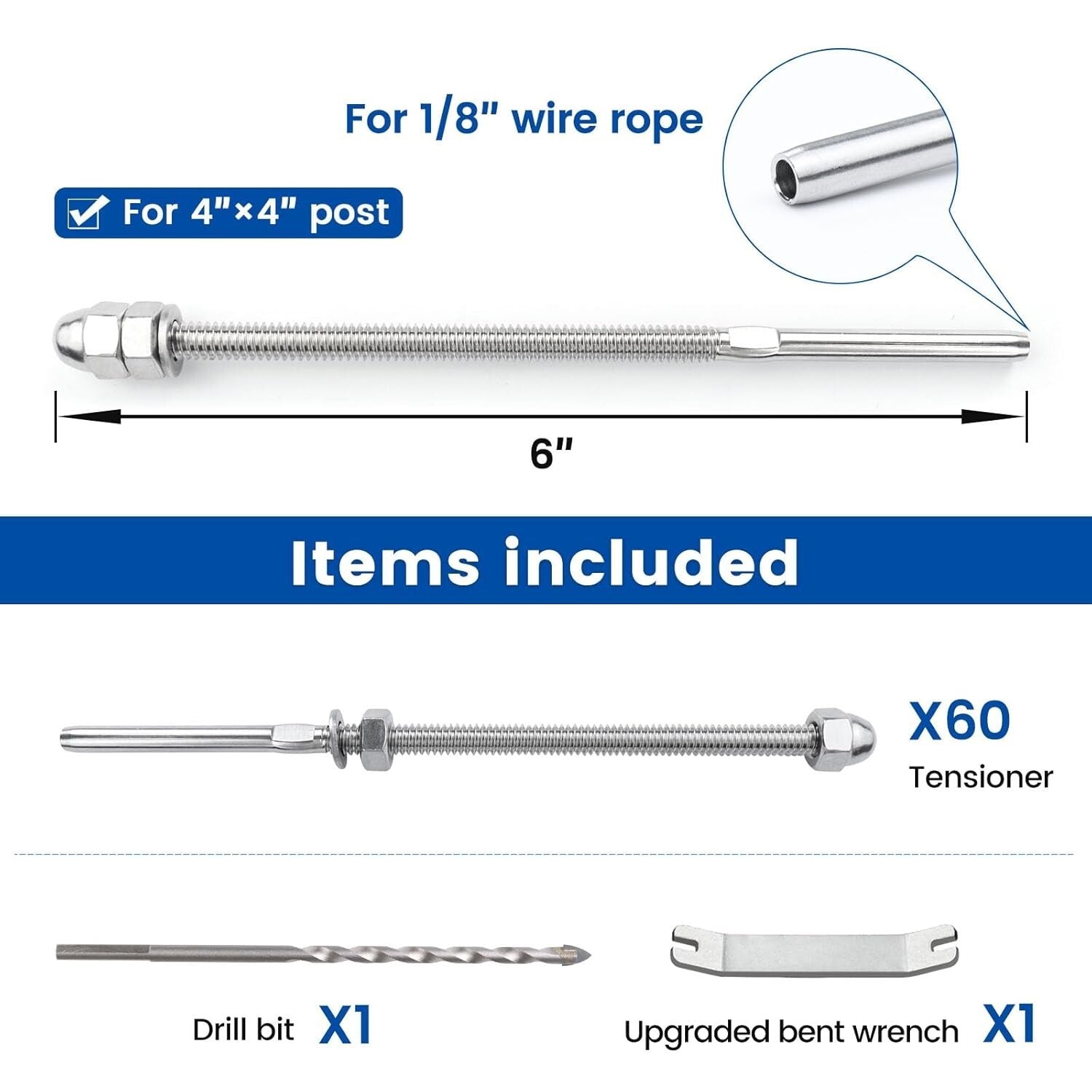 60 Pack T316 Stainless Steel Cable Railing Hardware - Hand Swage Tensioner Kit