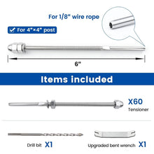 Load image into Gallery viewer, 60 Pack T316 Stainless Steel Cable Railing Hardware - Hand Swage Tensioner Kit