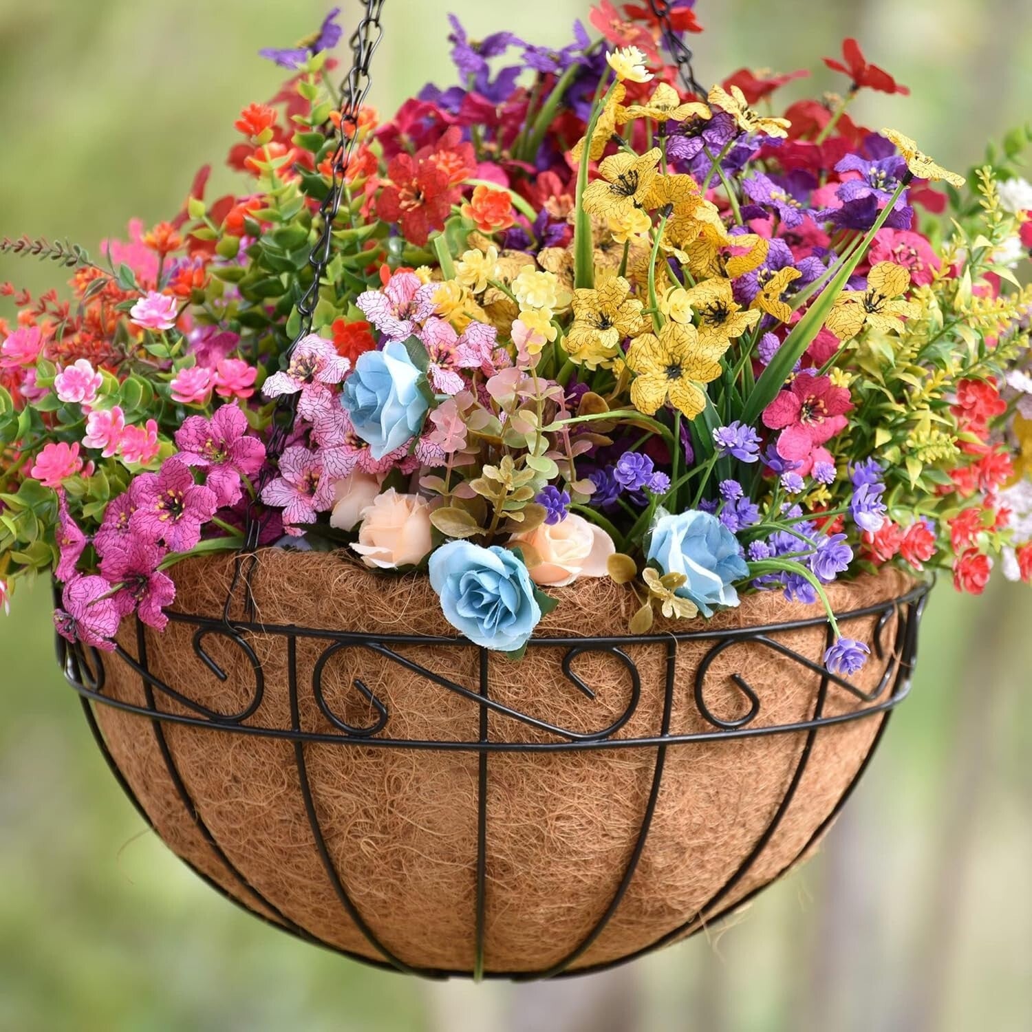 Stylish Set of 4 14" Hanging Planters with Coco Fiber - Ideal for Outdoors