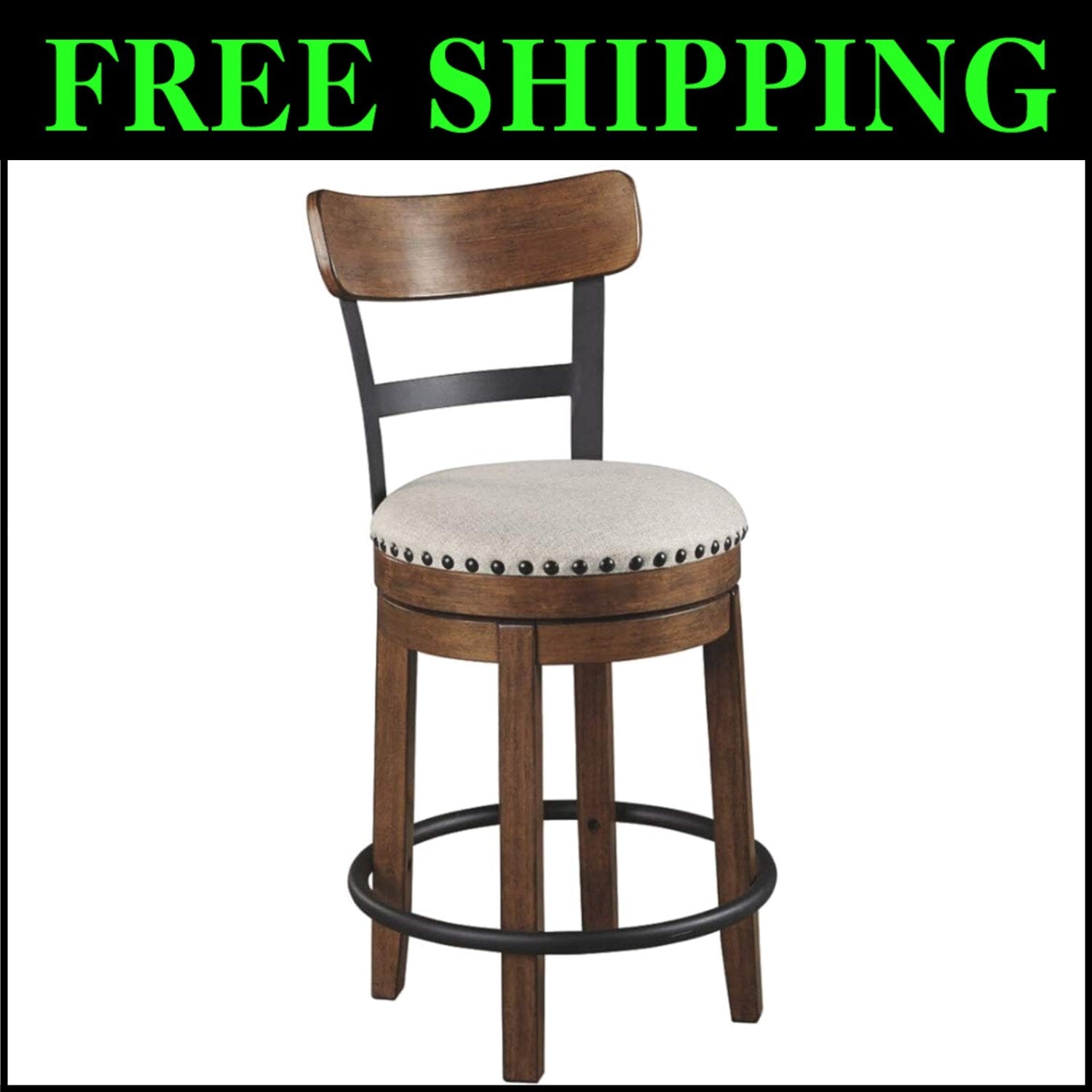 Rustic Farmhouse Swivel Bar Stool - 24.5” Seat Height, Dark Brown Oak Finish
