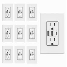 Load image into Gallery viewer, UL Certified USB Outlet, 10-Pack - 30W 3-Port Charging Solution for Modern Homes