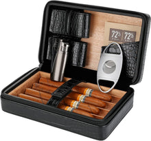 Load image into Gallery viewer, Luxurious Leather and Cedar Cigar Case with Jet Lighter - Perfect for On-the-Go