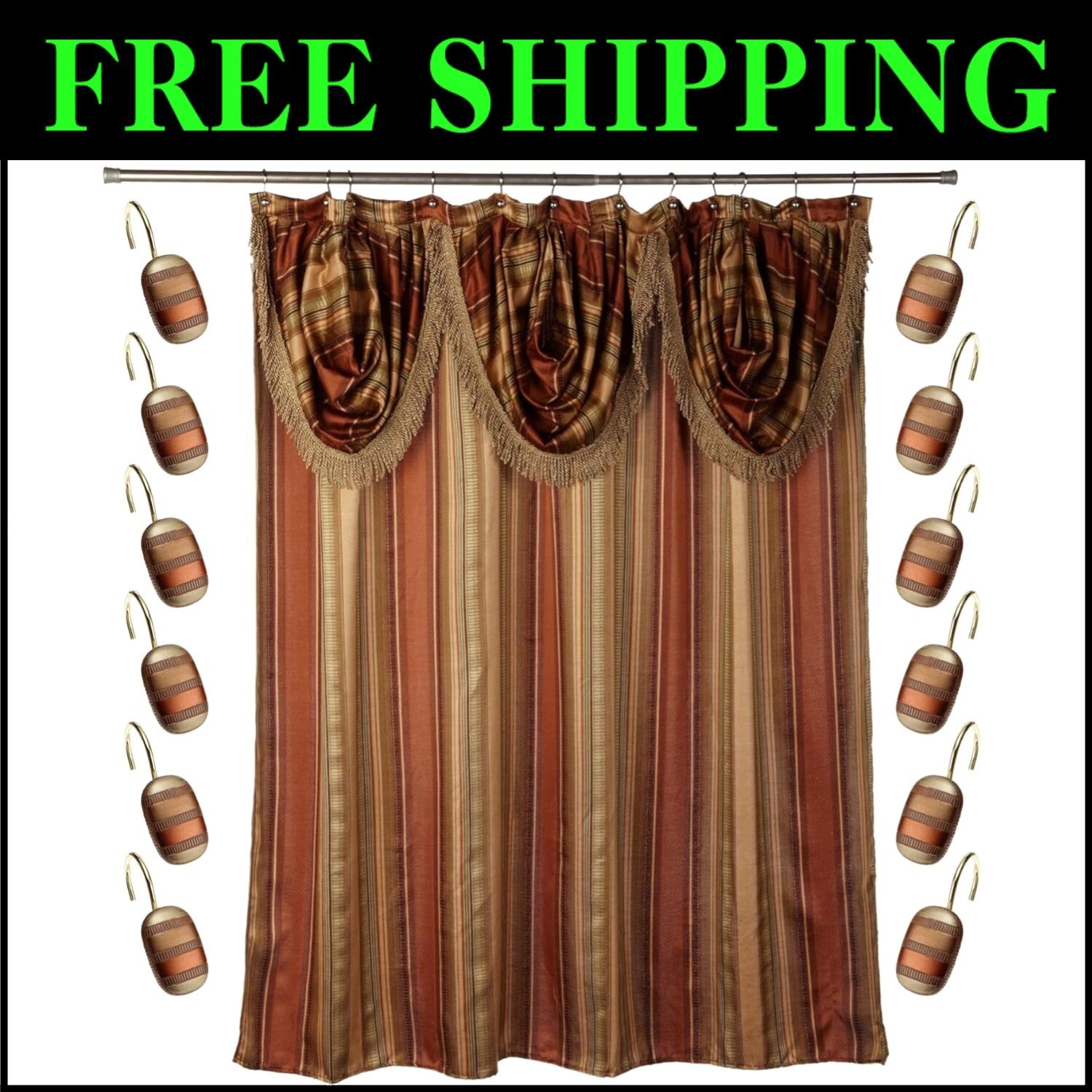 Durable 13-Piece Bathroom Shower Curtain Set with Elegant Striped Pattern