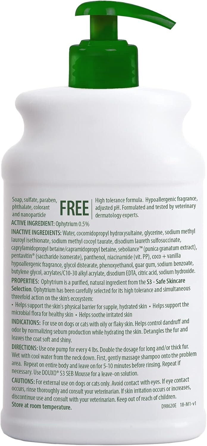 Hypoallergenic S3 SEB Shampoo for Dandruff Control - Dogs & Cats, 16.9 fl. oz.
