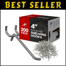 Load image into Gallery viewer, 200 Pack 4-Inch J-Style Pegboard Hooks - Rust-Resistant Steel Storage Solution