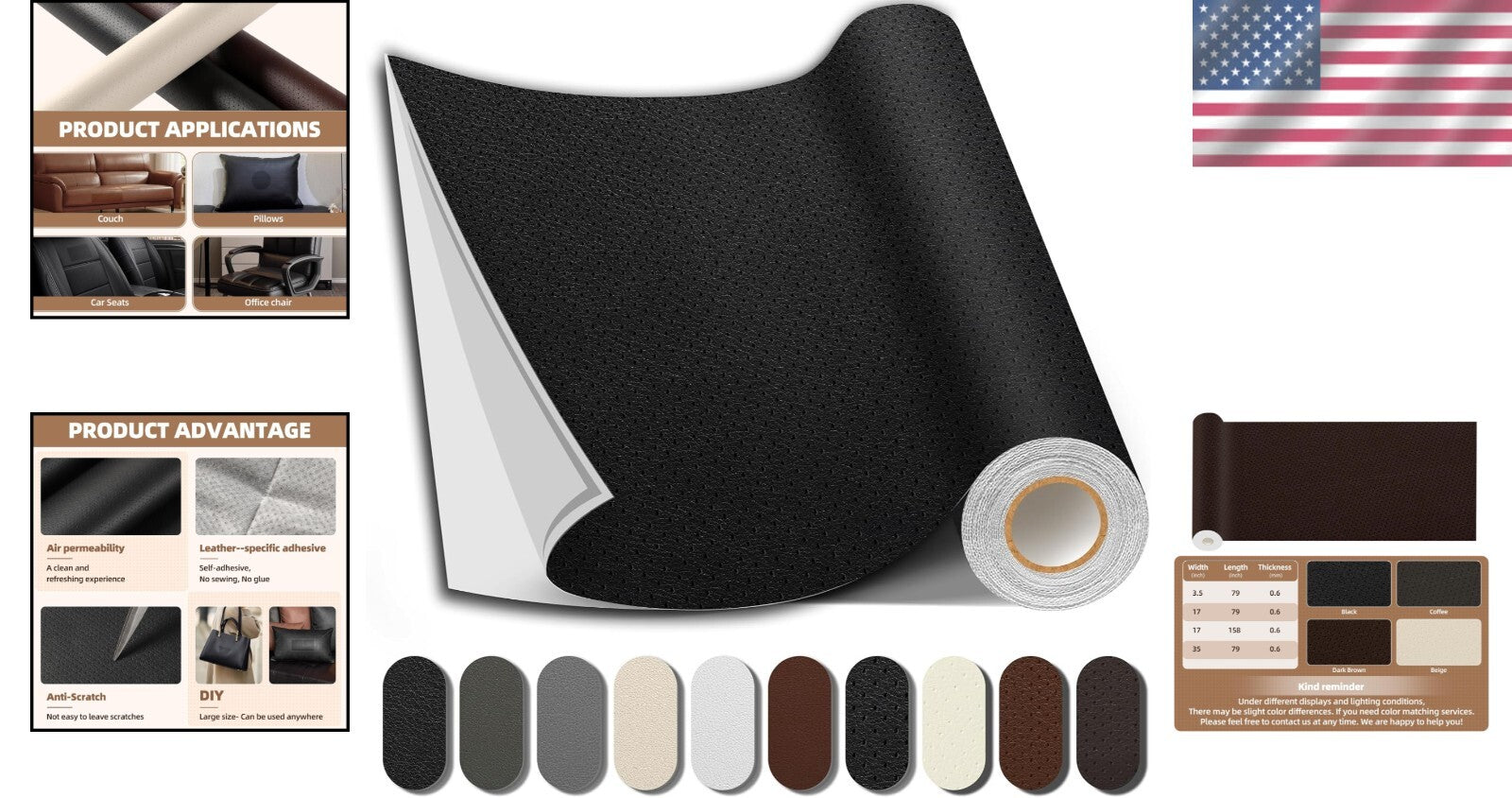 Versatile Black Leather Repair Patch, 35X79 Inch - No Residue & Strong Adhesion