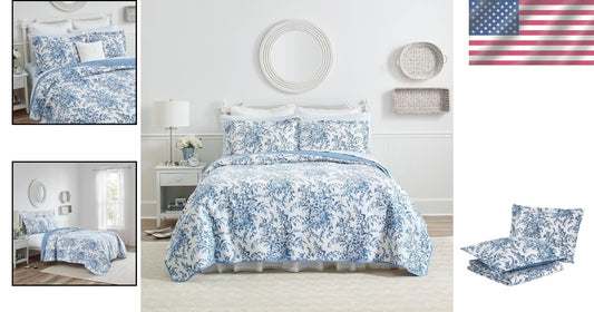 Luxury King Floral Cotton Quilt Set with Matching Shams - Farmhouse Style