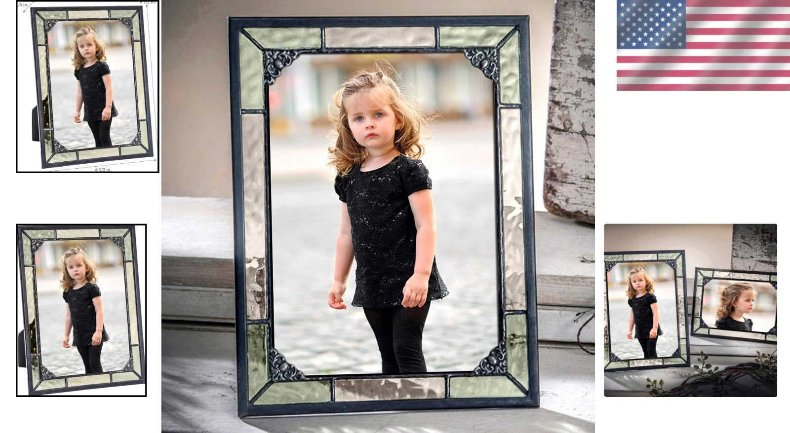 Antique Charcoal Stained Glass Photo Frame - 5x7 Horizontal/Vertical Display