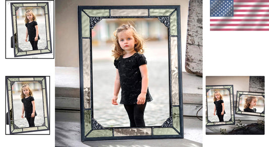 Antique Charcoal Stained Glass Photo Frame - 5x7 Horizontal/Vertical Display