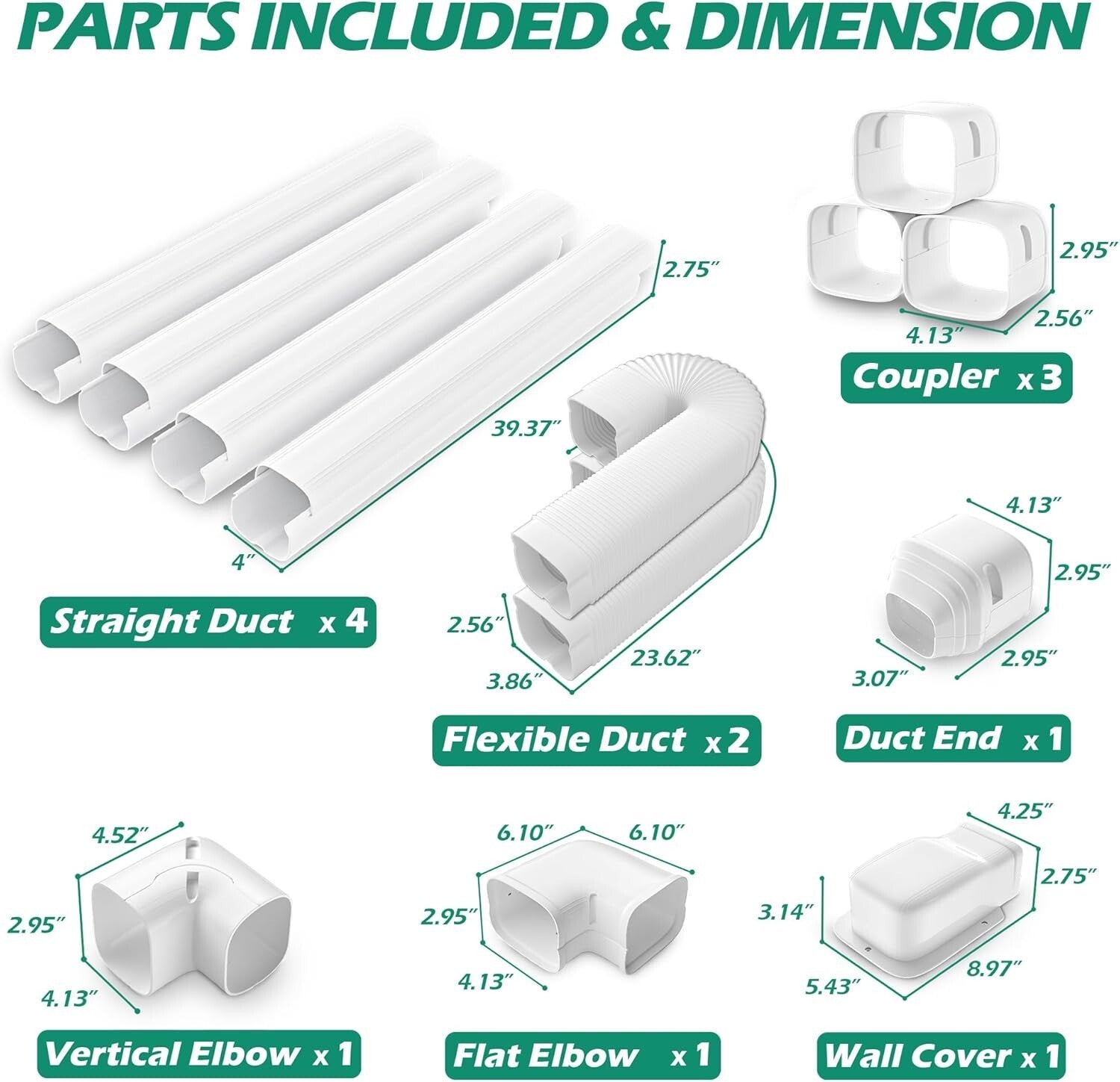 All-in-One Mini Split Line Set Cover Kit - 4" Wide & 17 Ft Long in Elegant White