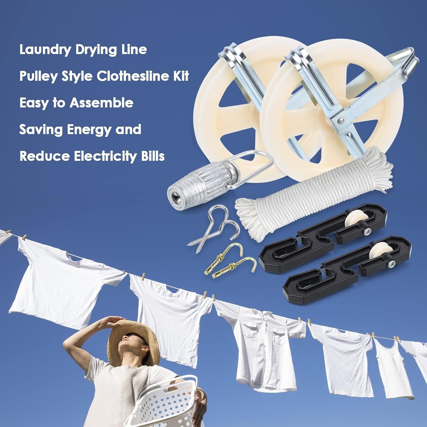 150ft Nylon Clothesline Pulley Kit - Rust-Resistant for Ultimate Outdoor Drying