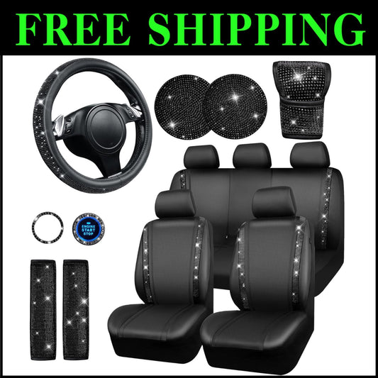 Luxury Bling Rhinestone Seat Covers & Steering Wheel Cover - Universal Fit Set