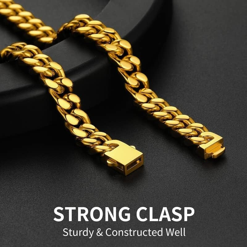 Durable Stainless Steel Cuban Link Chain Necklace - 18K Gold Plated Options