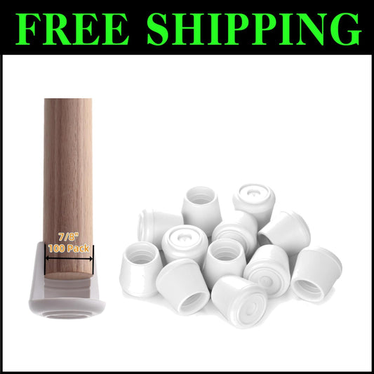 7/8" Inner Diameter Chair Leg Caps - 100 Pack Non-Slip Rubber Round Protectors