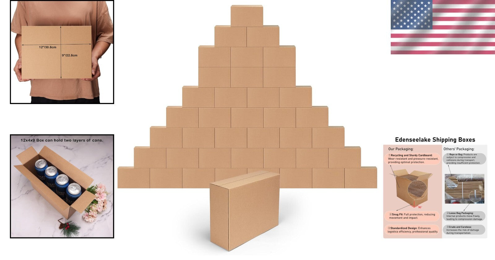 40 Pack Eco-Friendly 12x9x4 Inch Shipping Boxes for Easy Mailing & Moving