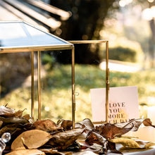 Load image into Gallery viewer, Handmade Vintage Gold and Glass Wedding Card Box with Heart Lock - 12.6" x 5.9"
