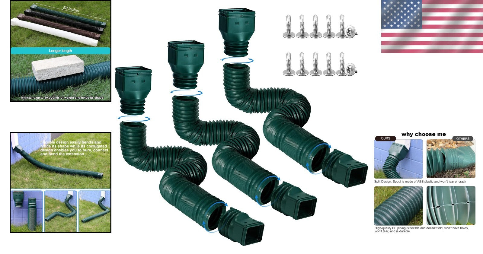Adjustable Rain Water Downspout Extenders - Flexible, Durable & Easy to Install
