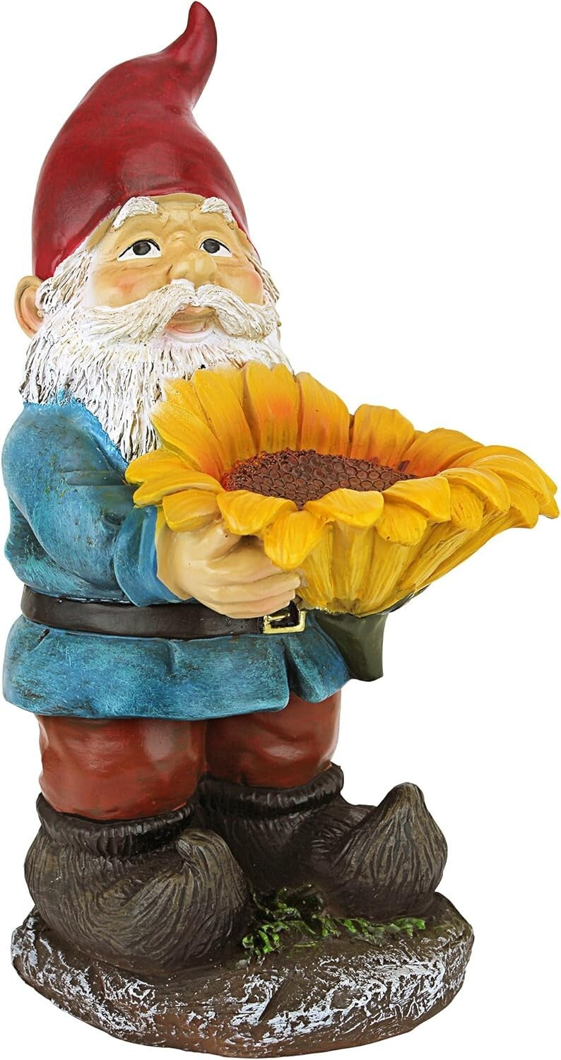Charming Sunflower Sammy Gnome Statue with Bird Feeder - Outdoor Decor Delight