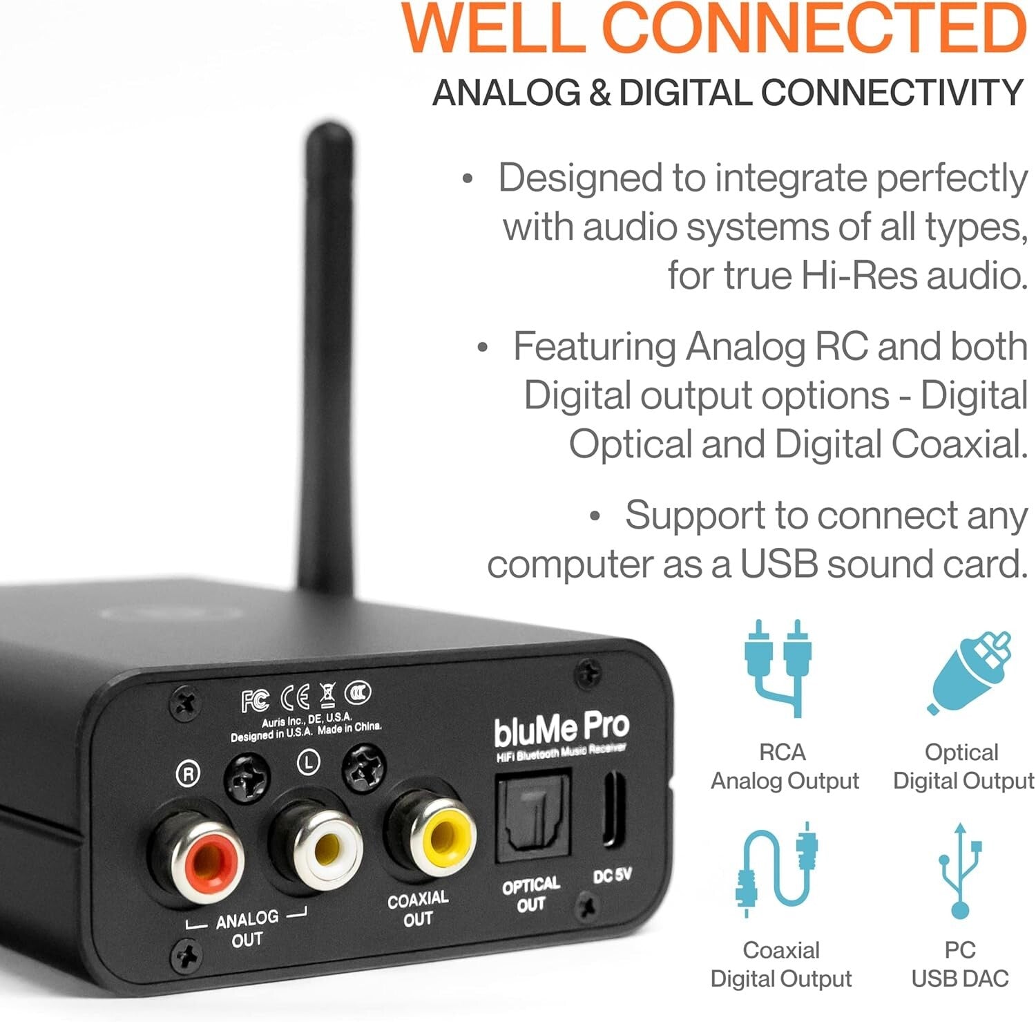 Audiophile BluMe Pro with OLED Display - Premium Bluetooth 5.3 Audio Receiver