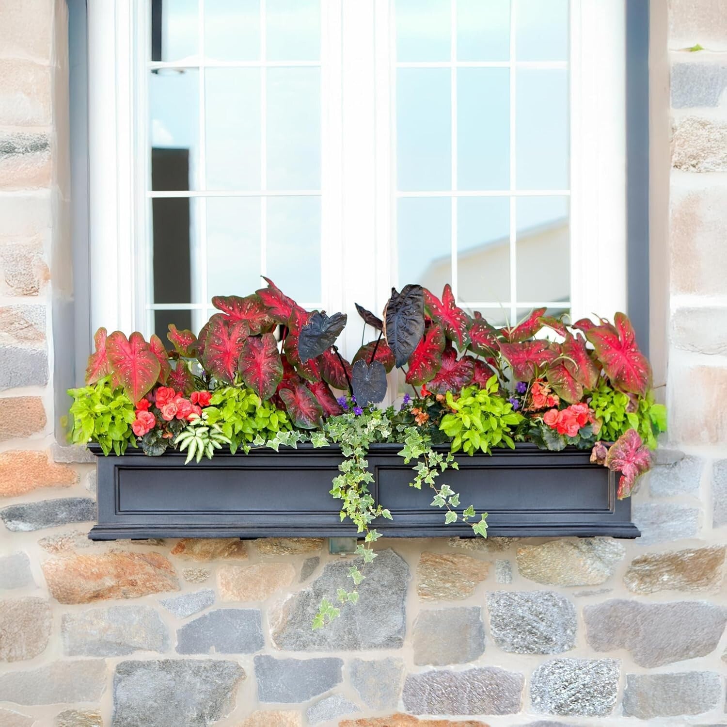 5-Foot Black Window Box with Overflow Drainage - Weatherproof Flower Planter