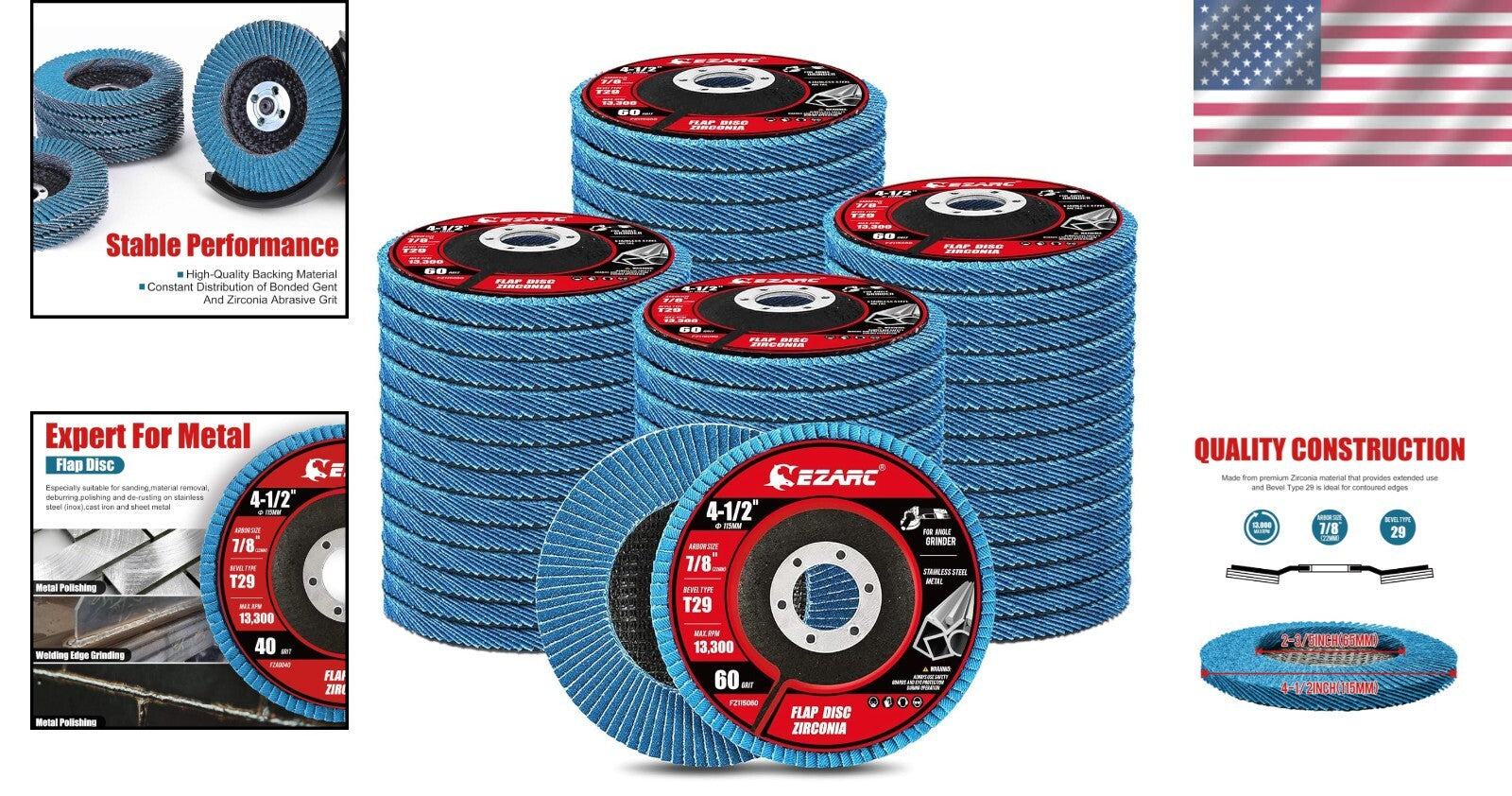 Premium 4 1/2 x 7/8-Inch Zirconia Flap Discs - Type 29 for Professional Grinders