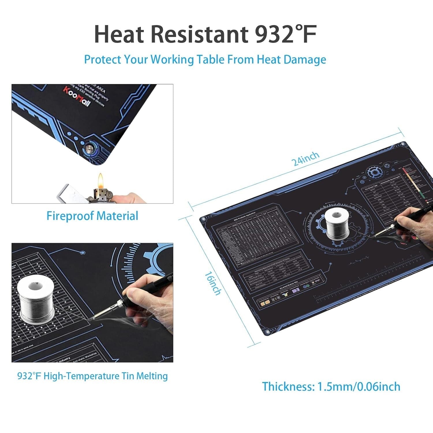 Versatile 24x16 ESD Rubber Mat with Anti-Slip Texture & Grounding Kit